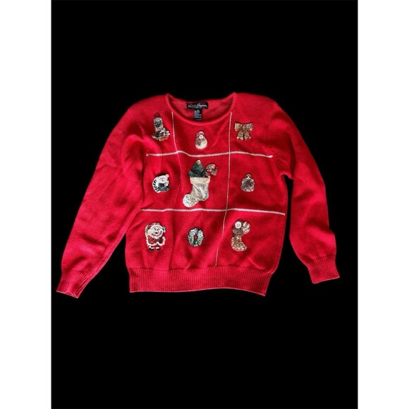Vtg 90s Work In Progress Bedazzled Christmas Sweater Beaded, Sequin L - Picture 1 of 16